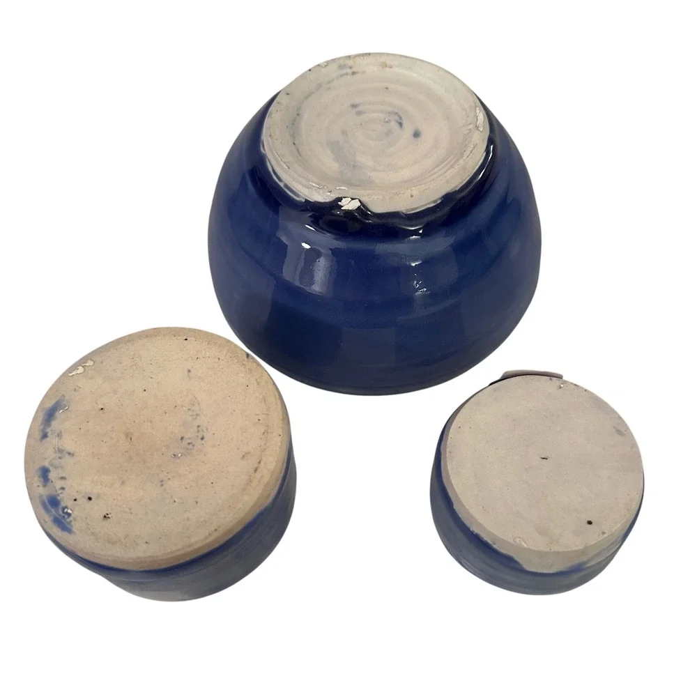 Blue‎ Glazed Ceramic Pitcher Bowl Set 4 Pieces Small Creamer Cup